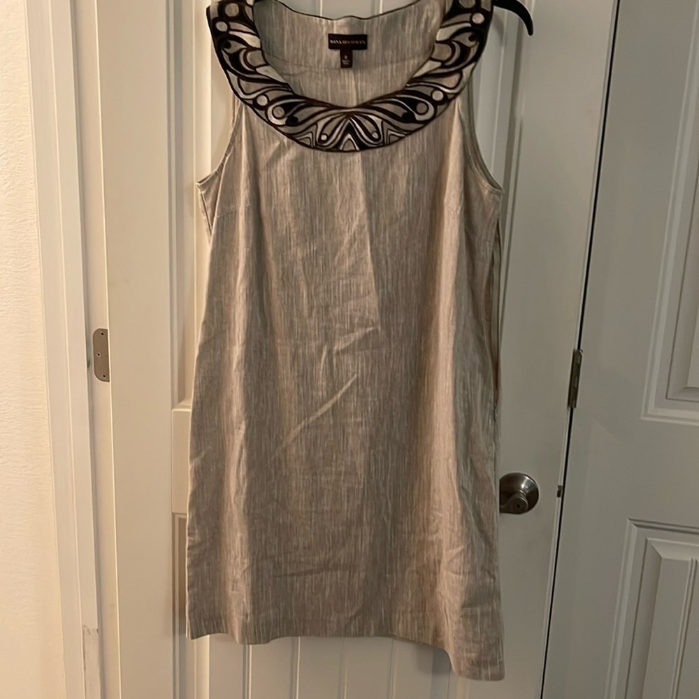Dana Buchman women’s sleeveless dresses Oatmeal & brown  linen‎ blend NWOT  zip